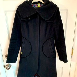 Soia & Kyo Black Shawl Collar Short Long Wool Blend Coat M